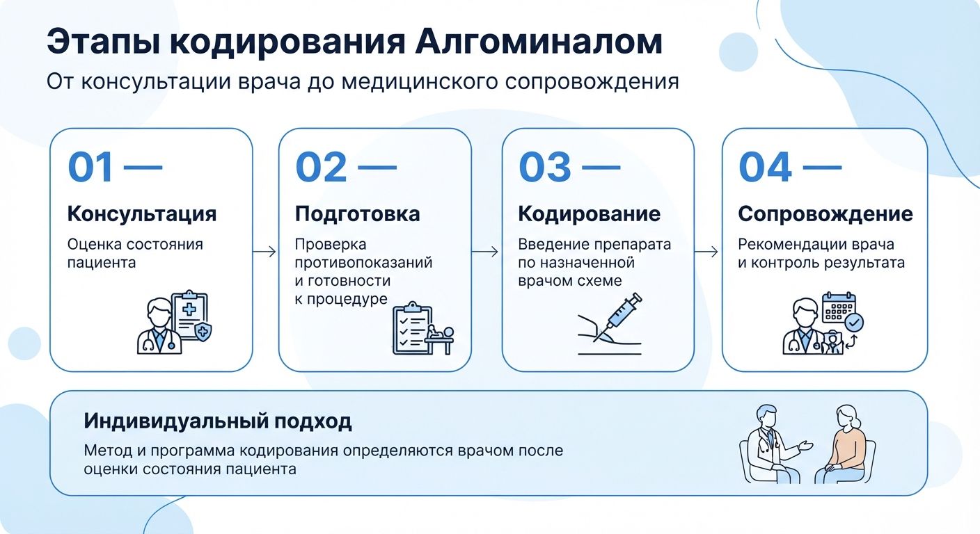 Кодирование препаратом «Алгоминал» в Щёкино инфографика